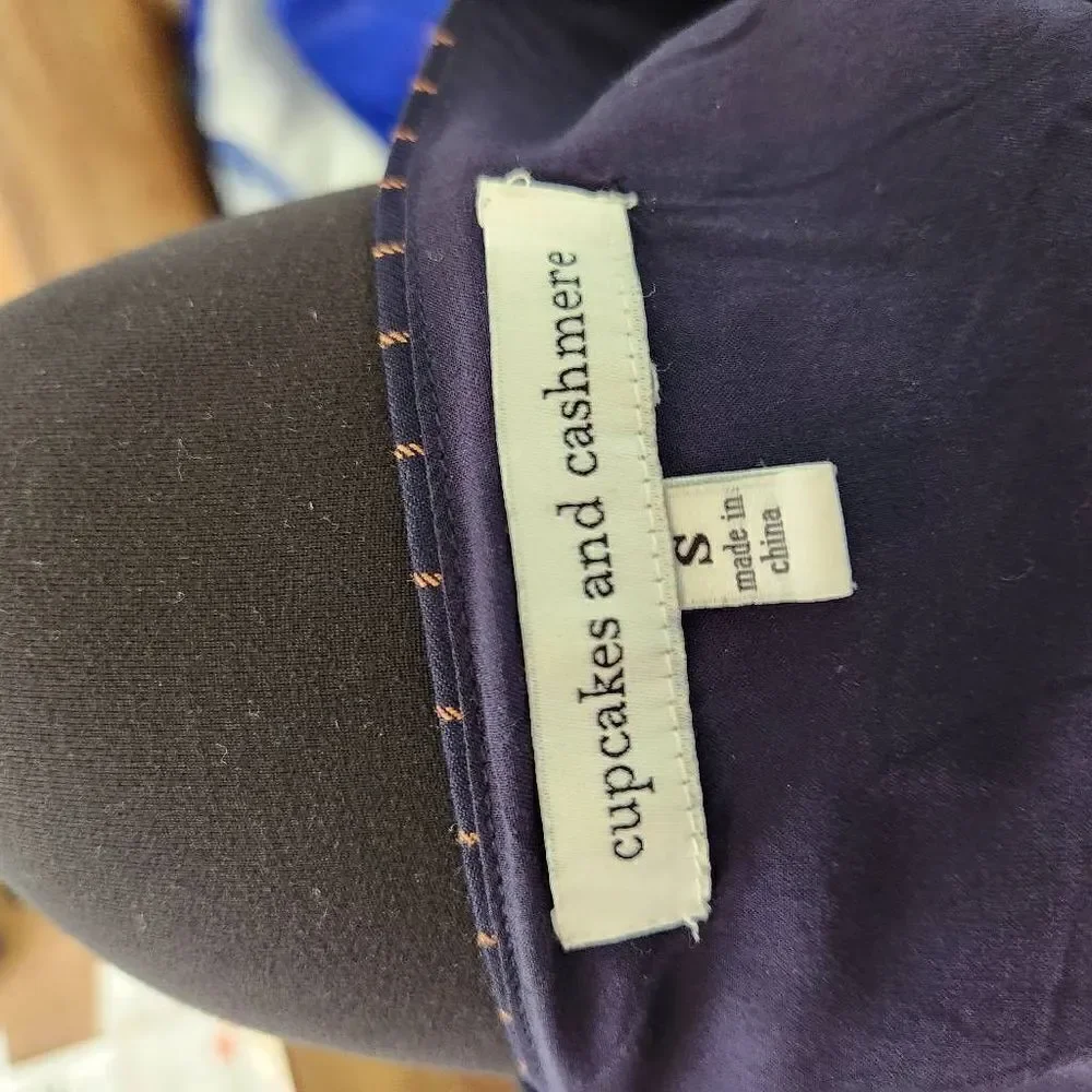 Cupcakes & Cashmere Bonita Pinstripe Front Tie Waist Jumpsuit Blue Tan Small